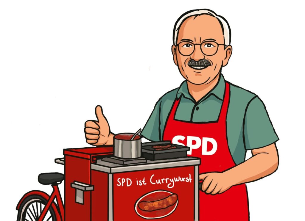 Das SPD Currywurstbike Eine Zeichnung vom SPD Currtywurstbike